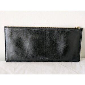 Coach Black Leather Zip Pouch Skinny Wallet Clutch  9.5” X 4.25” Accessory Bag